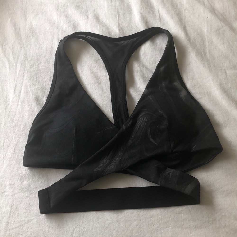 Black Marble Sports Bra with cutouts